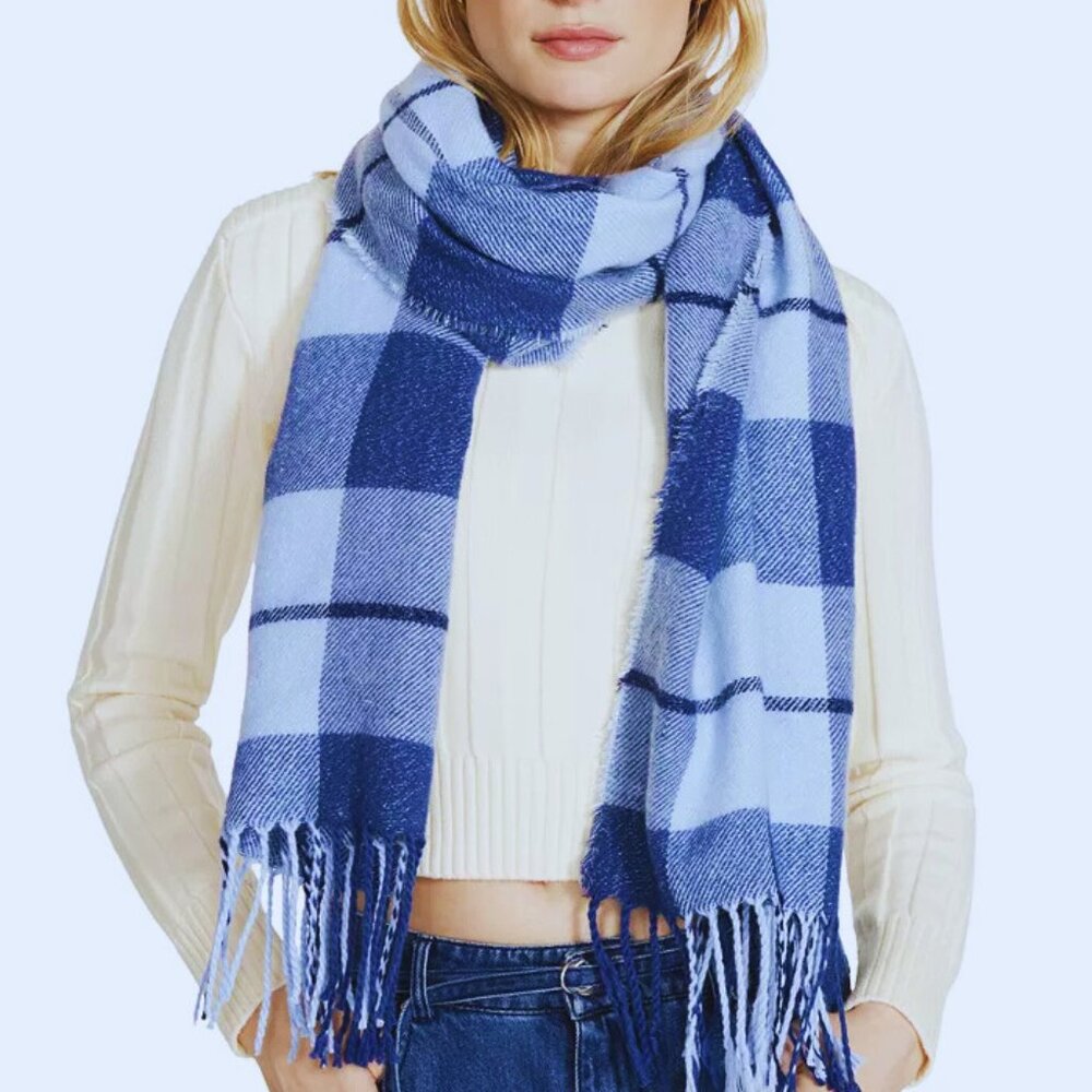 NWT Steve Madden Plaid Scarf  Navy/Blue